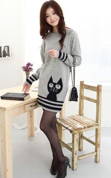 2012 women loose gentlewomen medium long knitted sweater outerwear 203759 Free shipping