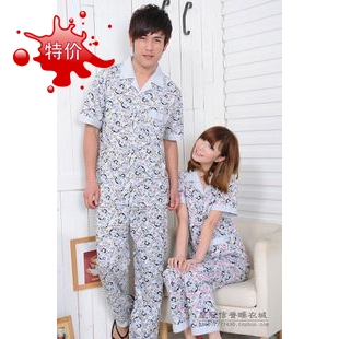 2012 Women Men lovers knitted cotton set sleepwear lounge female sleepwear