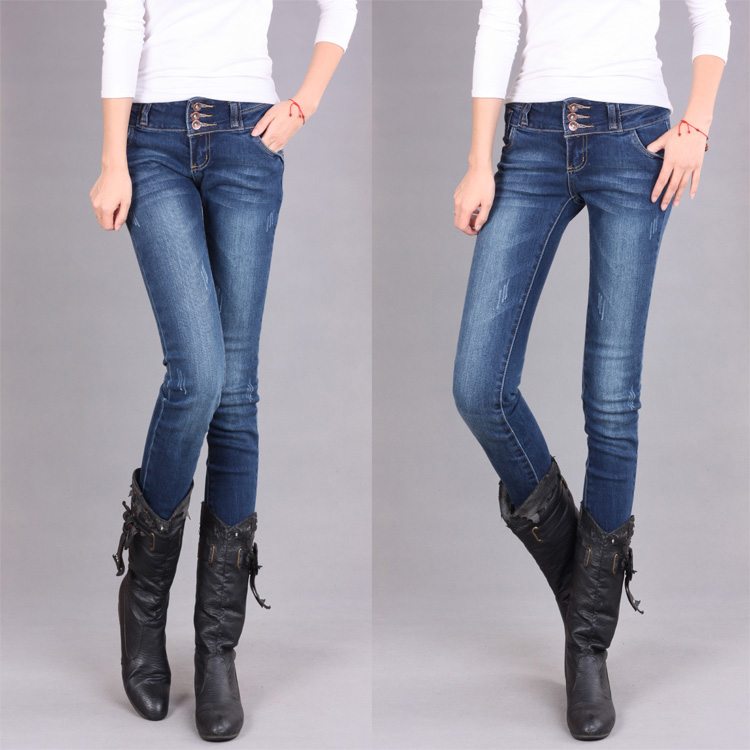 2012 Women Mid-wasit Skinny Jeans 3 Buttons Dark Blue Classic  commuting Jeans Free Shipping  NCMPGNN