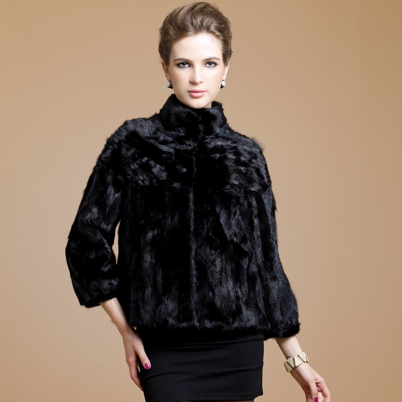 2012 Women mink patchwork women's fight mink fur coat 2338