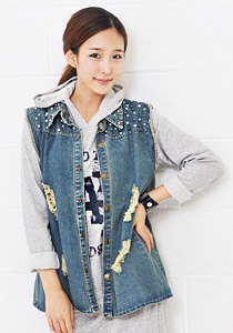 2012 women pearl decoration denim vest autumn jacket