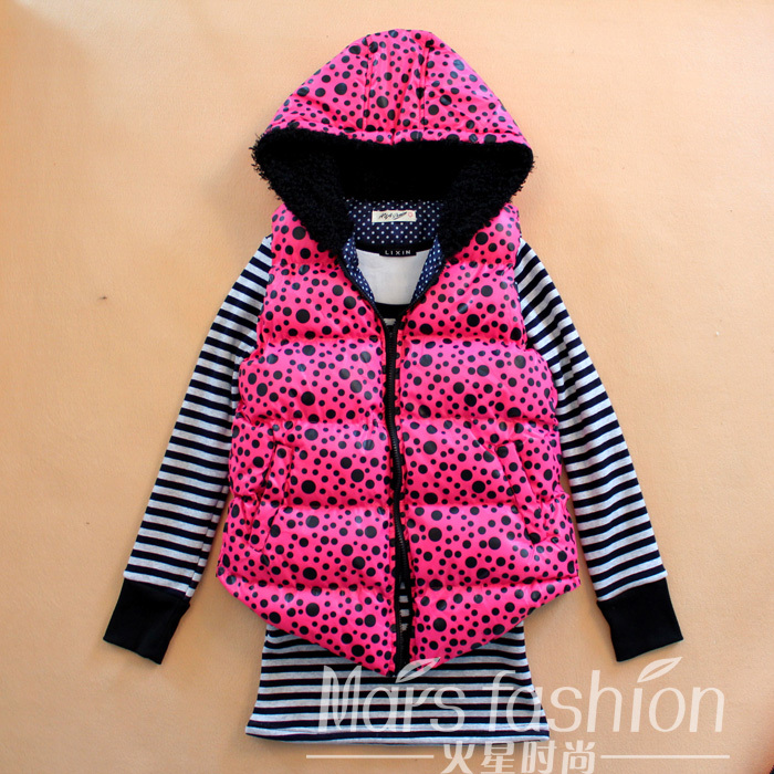 2012 Women polka dot with a hood vest sleeveless vest outerwear