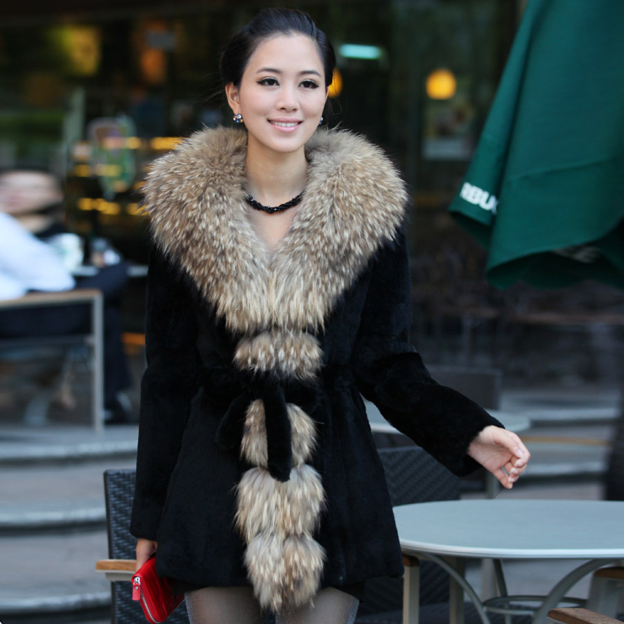 2012 Women rabbit fur overcoat fur coat b-2