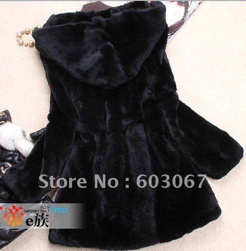 2012 Women rex rabbit hair velvet strip cap long design fur coat full leather