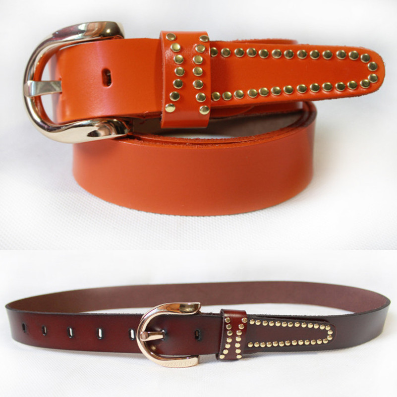 2012 women's 3cm rivet pin buckle cowhide strap genuine leather belt female