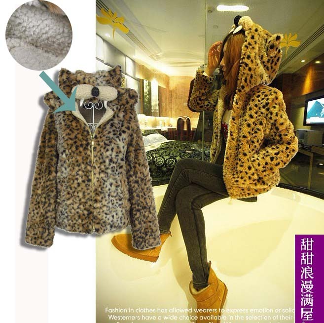 2012 women's 640101 leopard print flock printing thickening thermal outerwear high quality version