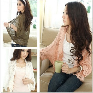 2012 women's a1058 fashion loose batwing sleeve cutout cardigan short jacket