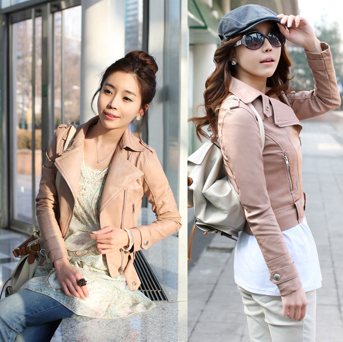 2012 women's autumn and winter all-match OL outfit short design oblique zipper long-sleeve leather clothing outerwear