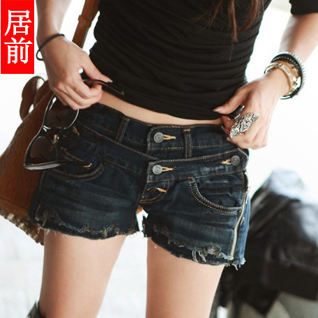 2012 women's autumn and winter double zipper fashion denim shorts tight slim hip boot cut jeans 902#8