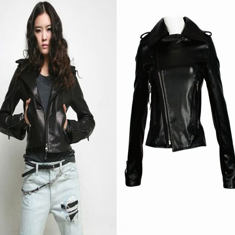 2012 women's autumn and winter shine motorcycle version of the oblique zipper short women's coat