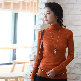 2012 women's autumn and winter turtleneck tight strap buckle sweater free shipping