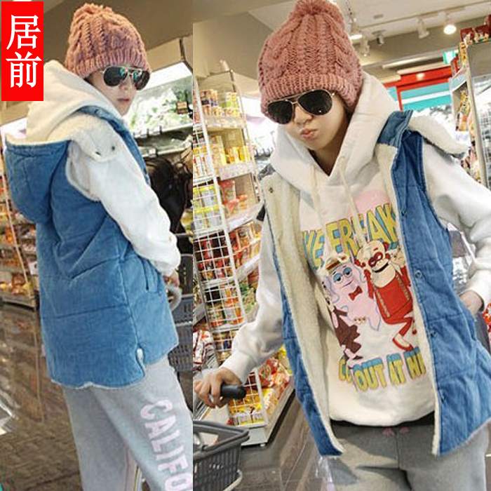 2012 women's autumn and winter y5586 sleeveless with a hood thickening vest plus velvet thermal vest