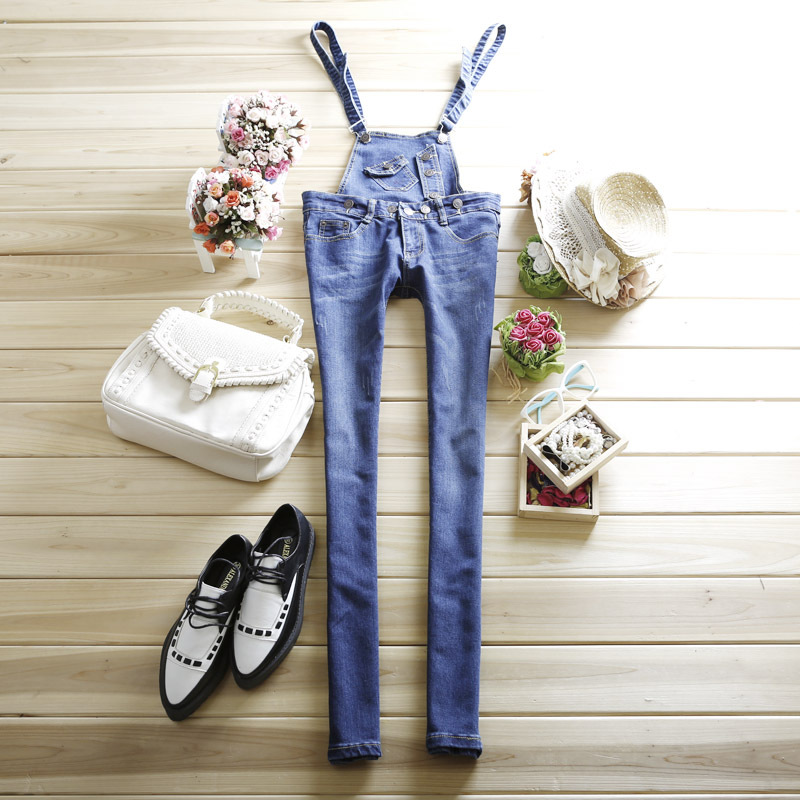 2012 women's autumn the trend of casual denim bib pants trousers jeans disassembly