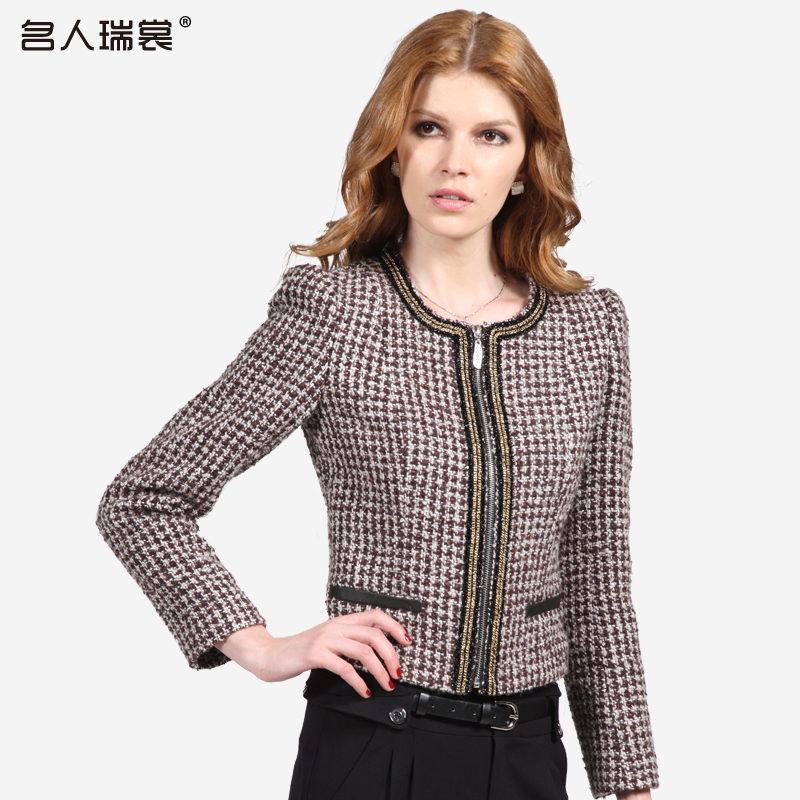 2012 women's Autumn  tweed fabric brief ladies classic short jacket coat plaid formal