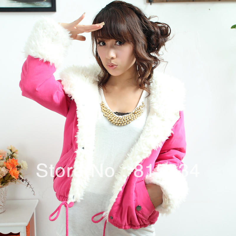 2012 women's autumn winter berber fleece wool coat/short design cotton-padded jacket free shipping  rose/light blue