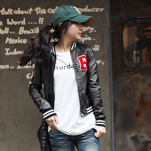 2012 women's b flag standard women's slim short design PU clothing short jacket