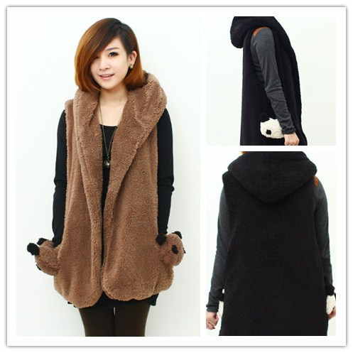 2012 women's berber fleece casual fashion vest outerwear fur collar  women's vests TK35