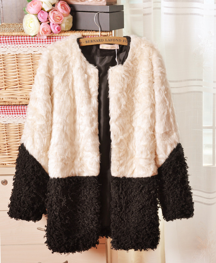 2012 women's berber fleece faux patchwork color block decoration outerwear thickening overcoat