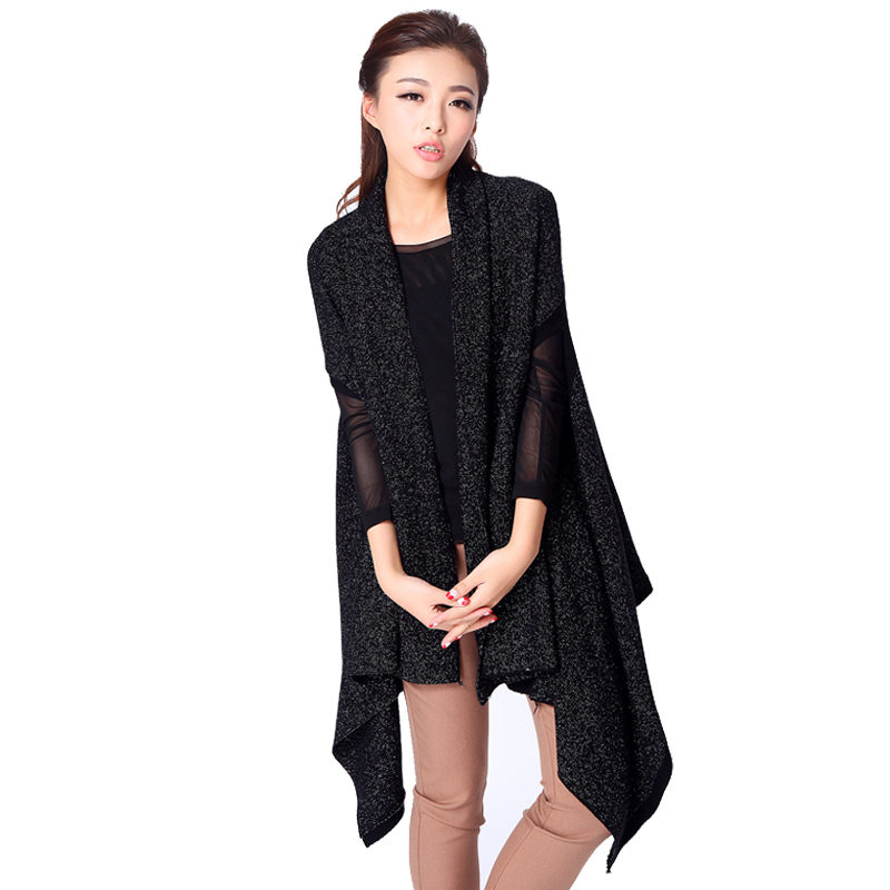 2012 women's black light medium-long loose thick sweater outerwear cape female cardigan