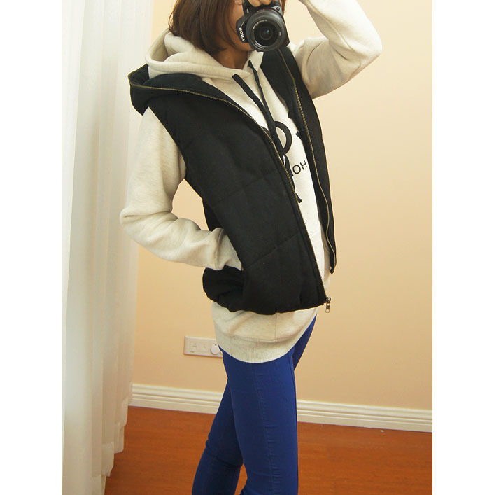 2012 women's black zipper with a hood brief inner fleece cotton vest cotton vest