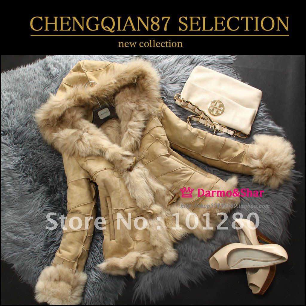 2012 women's boutique short design wool and fur in one fur coat overcoat