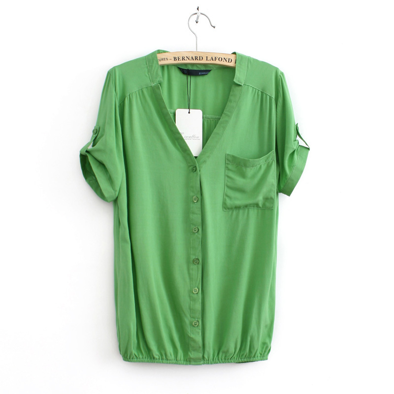 2012 women's candy color fashion loose V-neck casual short-sleeve shirt women blouses ladys shirts Free shipping