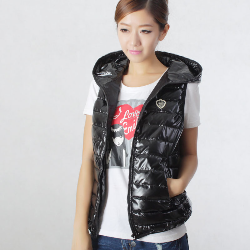 2012  Women's  candy color glossy hoodeddown cotton vest slim Women vest