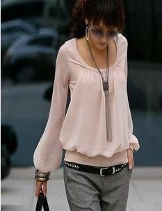 2012 Women's Casual Fashion Round Neck Chiffon Blouse Shirt Tops T-shirt Long Sleeve 3 Colors  C009