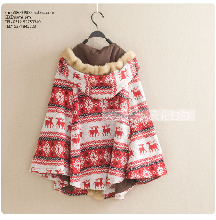 2012 women's christmas elk hooded short design cloak