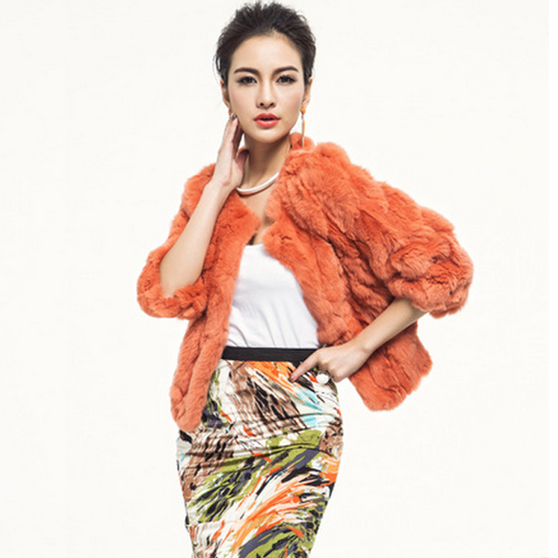 2012 women's chromophous slim short design rabbit fur coat