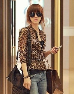 2012 women's cool stand collar leopard print all-match long-sleeve shirt chiffon shirt