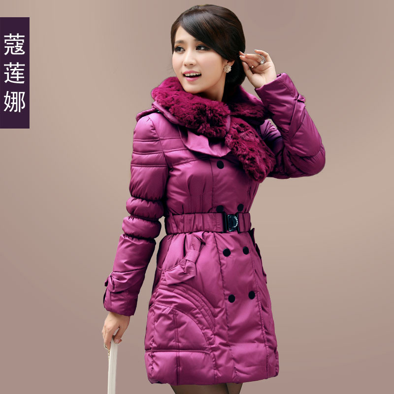 2012 women's cotton-padded jacket medium-long slim wadded jacket outerwear large fur collar thickening cotton-padded jacket