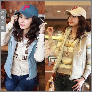 2012 women's cotton vest autumn and winter fashion Women plus size slim with a hood cotton vest outerwear