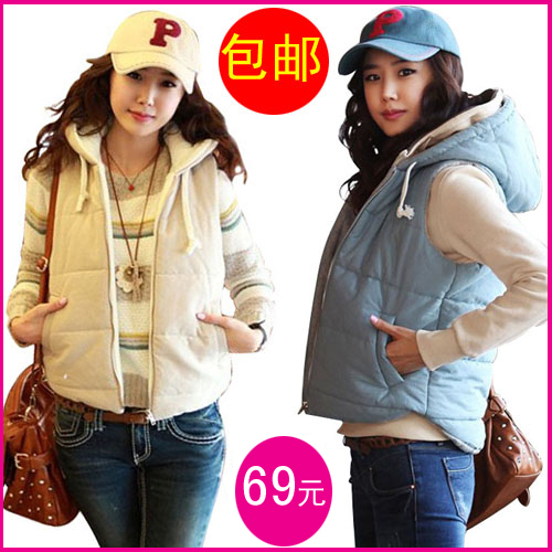 2012 women's cotton vest female autumn and winter fashion Women with a hood cotton vest