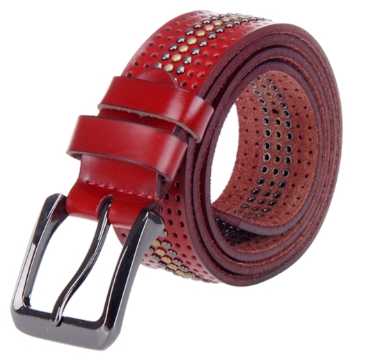 2012 women's cowhide rivet cutout side buckle genuine leather strap female belt