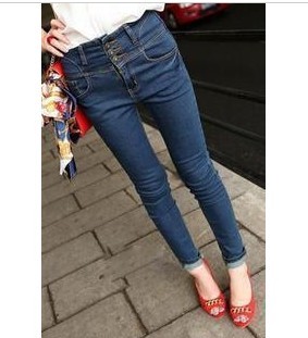 2012 women's d527 fashion single breasted high waist pencil pants jeans female