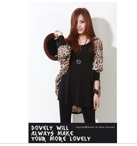 2012 women's d713 fashion sexy leopard print bordered wide-sleeved medium-long patchwork outerwear female