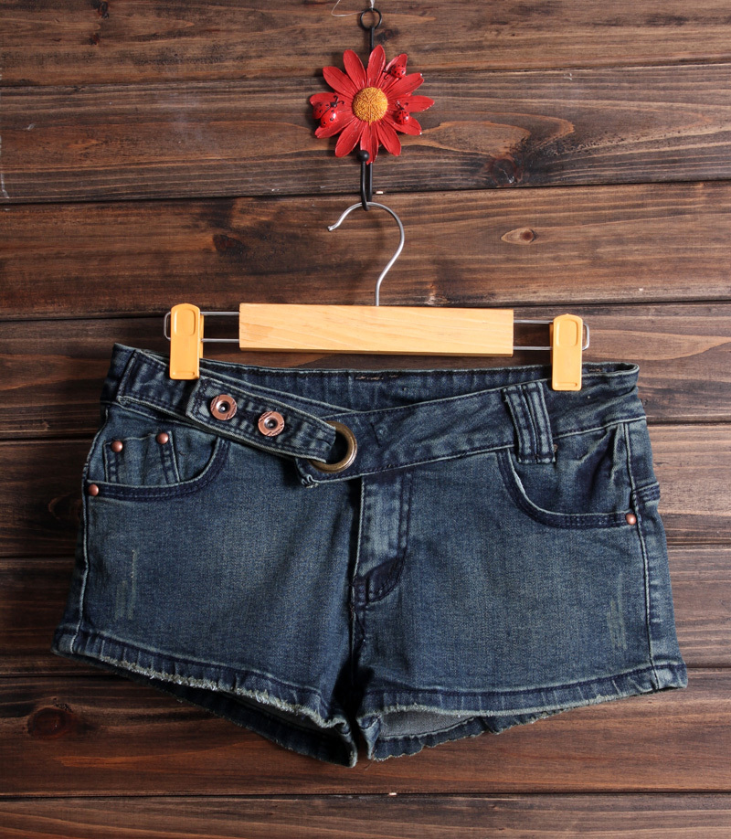 2012 women's dark gray dark color belt loose denim shorts female shorts boot cut jeans