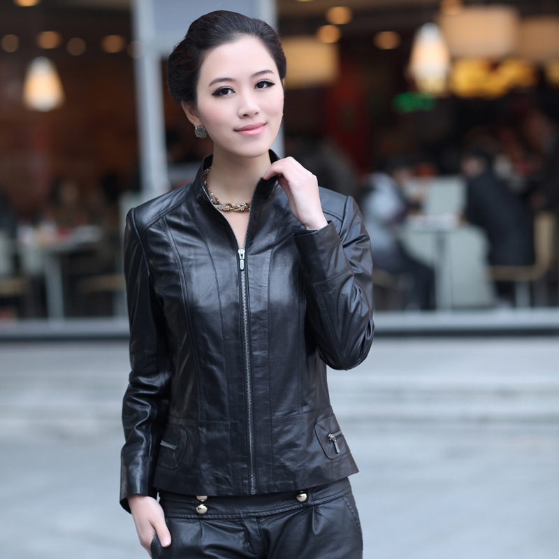 2012 women's down coat 9.25 large leather clothing sheepskin genuine leather clothing  short design slim b756 women down jacket