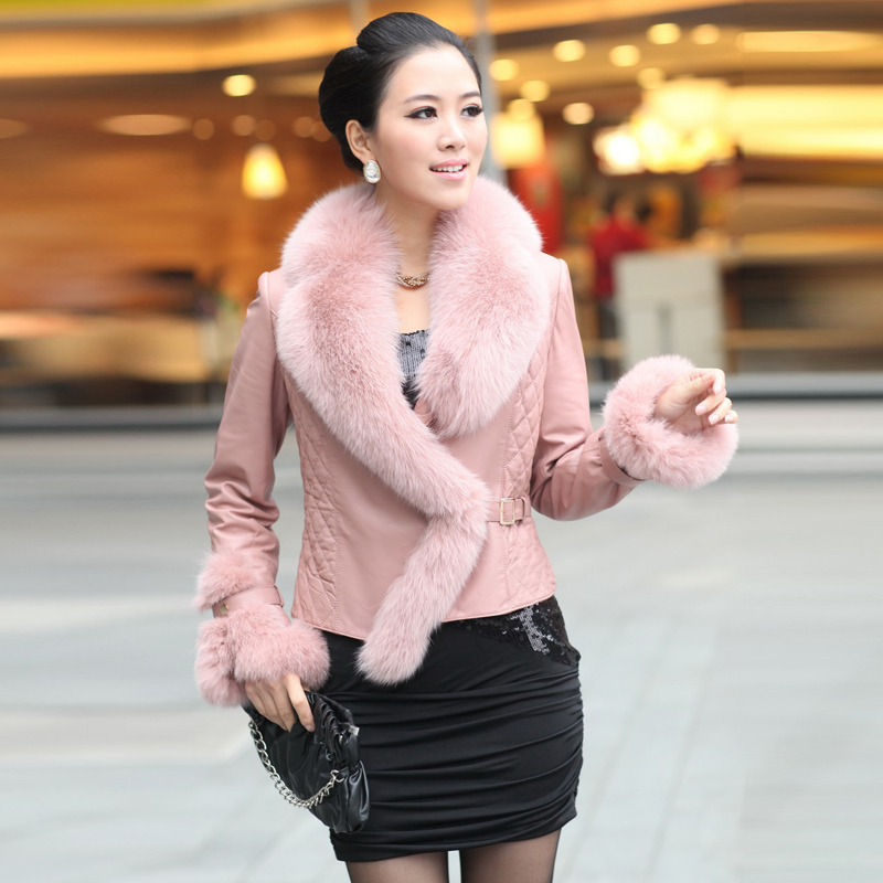 2012 women's down coat 9.25 large oversized fox fur plus cotton genuine leather clothing  slim b609 women down jacket