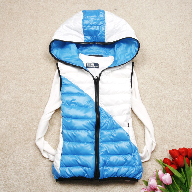 2012 women's down vest female fashion cotton vest female with a hood patchwork vest