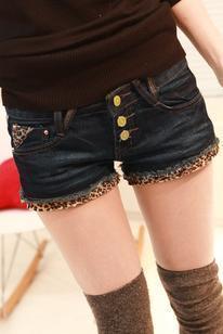 2012 women's edging loose plus size jeans boot cut jeans shorts leopard print multi-button denim shorts