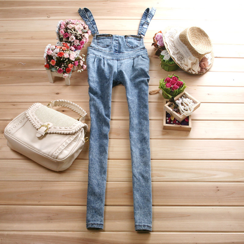 2012 women's elastic bib pants jeans slim skinny pants long trousers