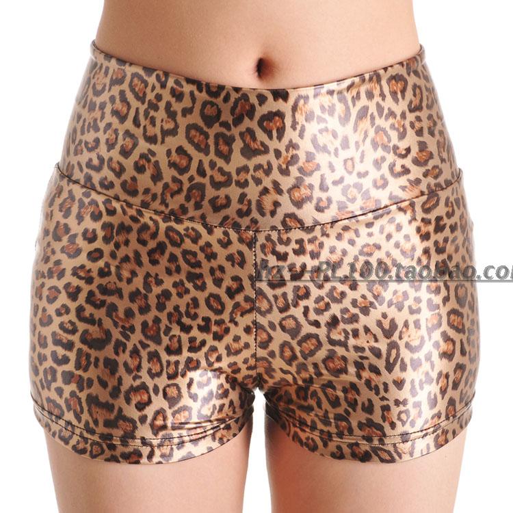 2012 women's elastic pants leopard print high waist faux leather shorts shorts legging