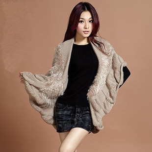 2012 women's elegant knitted sweater batwing sleeve loose cardigan cape outerwear