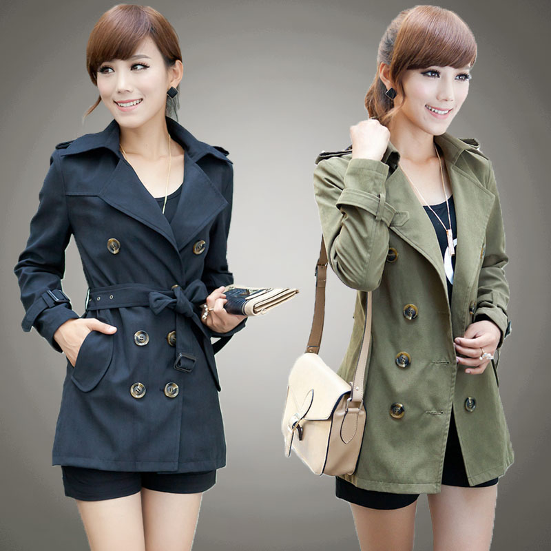 2012 women's elegant slim turn-down collar double breasted medium-long trench outerwear trench female