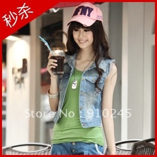 2012 women's fashion denim vest  hot selling lady's vest outerwear  retail