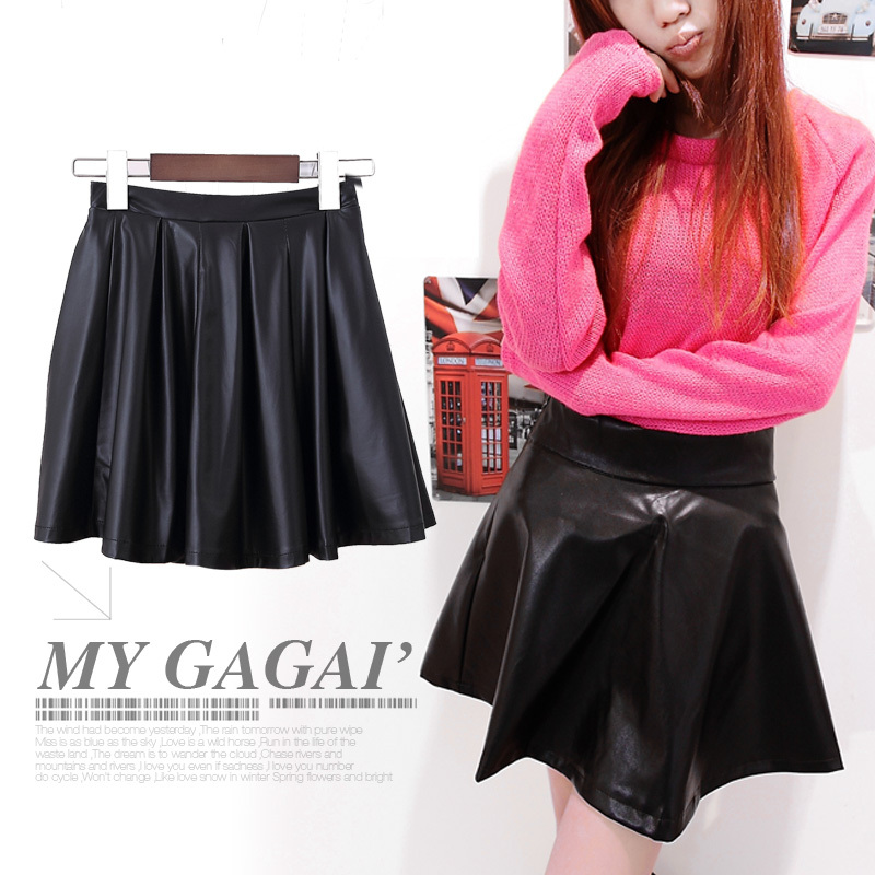 2012 women's fashion handsome fashion pleated small leather skirt short skirt bust skirt a37