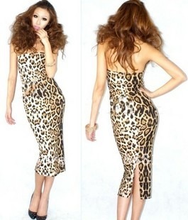 2012 women's fashion leopard print pattern sexy tube top full dress slim hip one-piece dress lady dresses summer