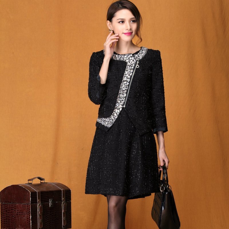 2012 women's fashion normic short jacket sleeveless woolen tank dress twinset